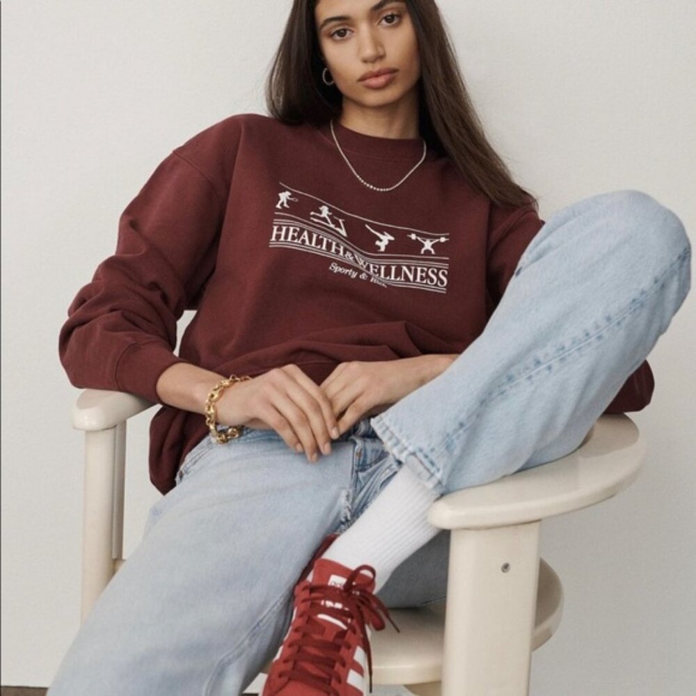 Sporty and Rich Crewneck Sweater – Burgundy Size Large